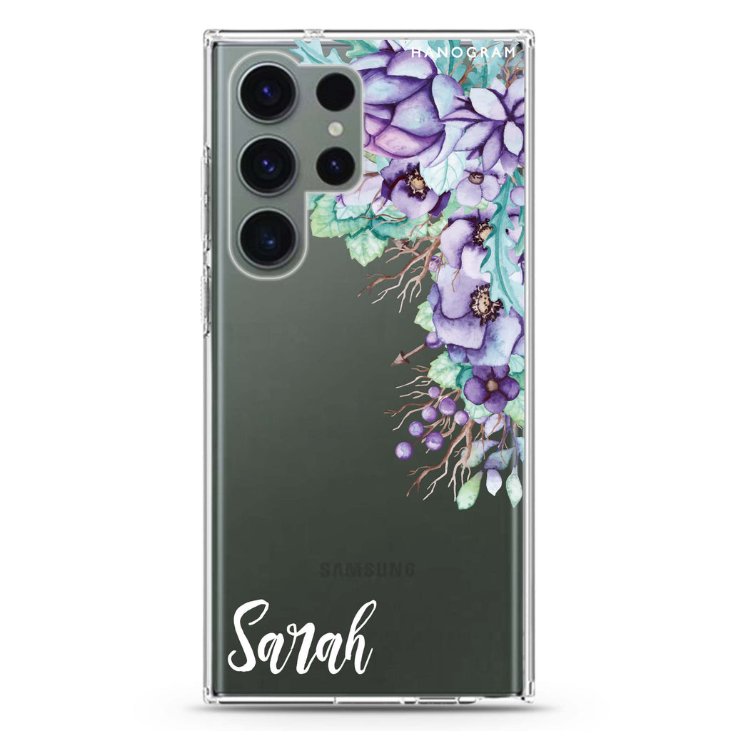 Purple Floral Ultra Clear Case For Galaxy S24 Ultra