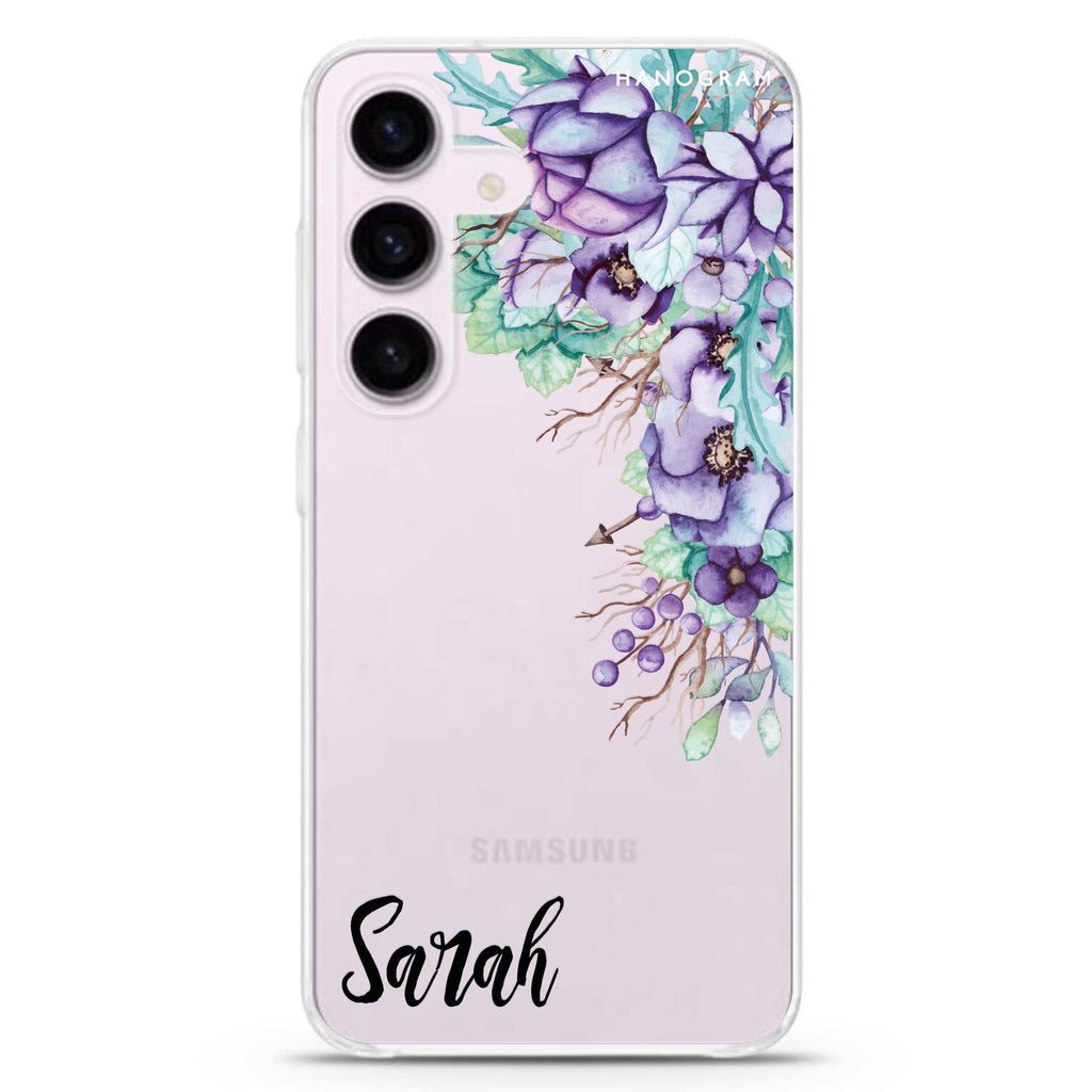 Purple Floral Galaxy S24+ Ultra Clear Case
