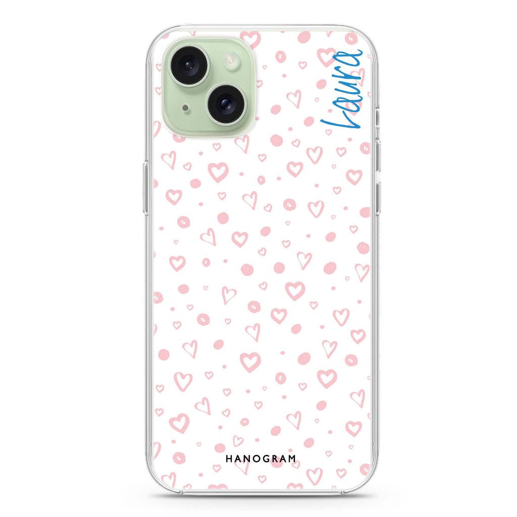 Pinky Hearts iPhone 15 plus Ultra Clear Case