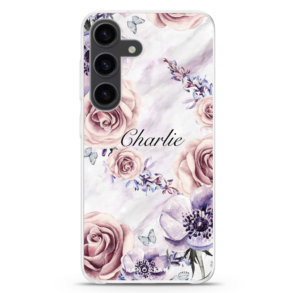 White Marble & Flower Samsung Galaxy Ultra Clear Case
