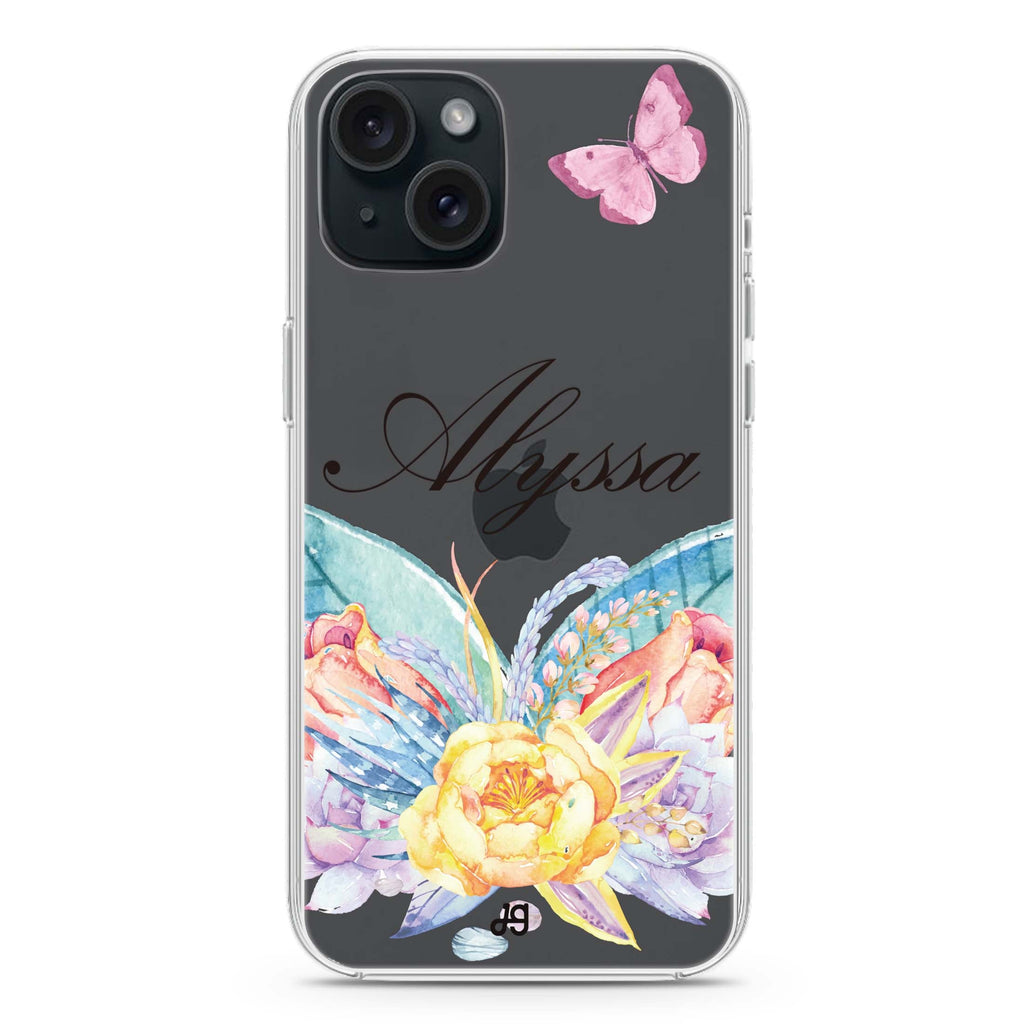 Butterfly and Abloom Rose iPhone 15 Ultra Clear Case