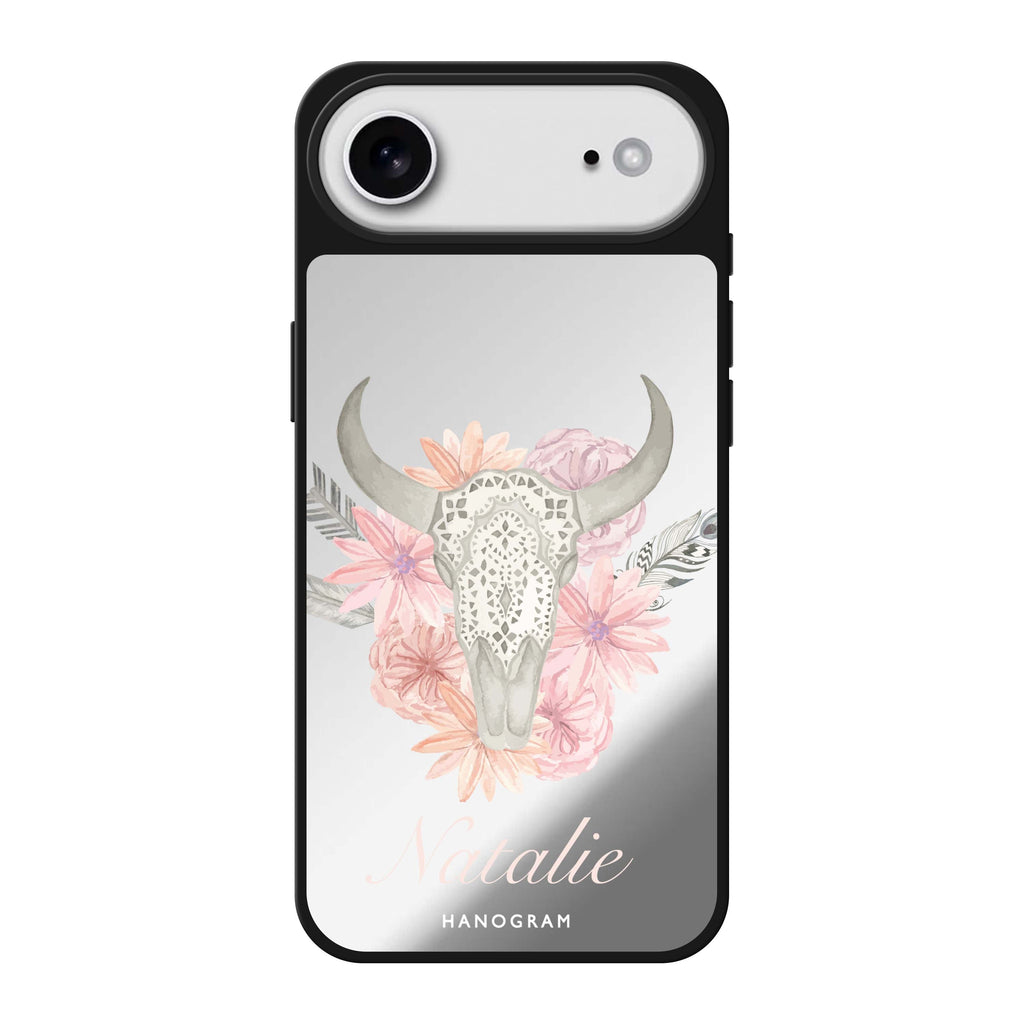 Skull Bull & Watercolor Flowers 鏡面手機殼