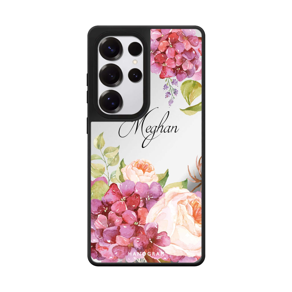 Custom Pretty Floral Samsung Galaxy S25 S24 S23 Ultra mirror case, front view