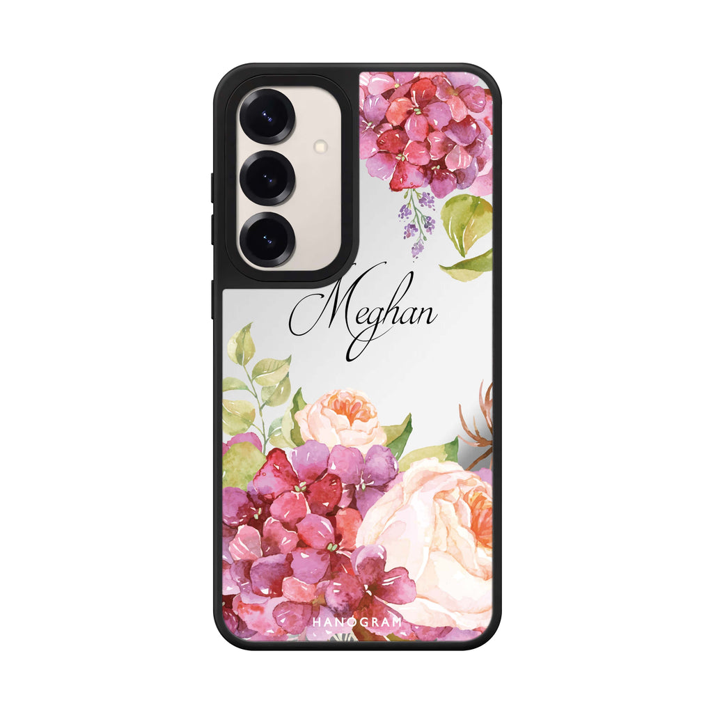 Custom name Pretty Floral Samsung Galaxy mirror case front view