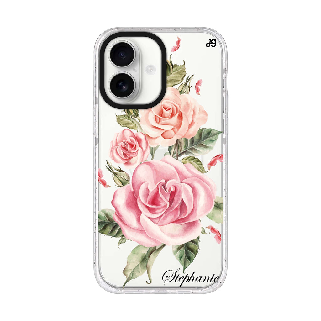 Pink Watercolor Floral personalized name iPhone 17 ultra clear MagSafe case, front product view