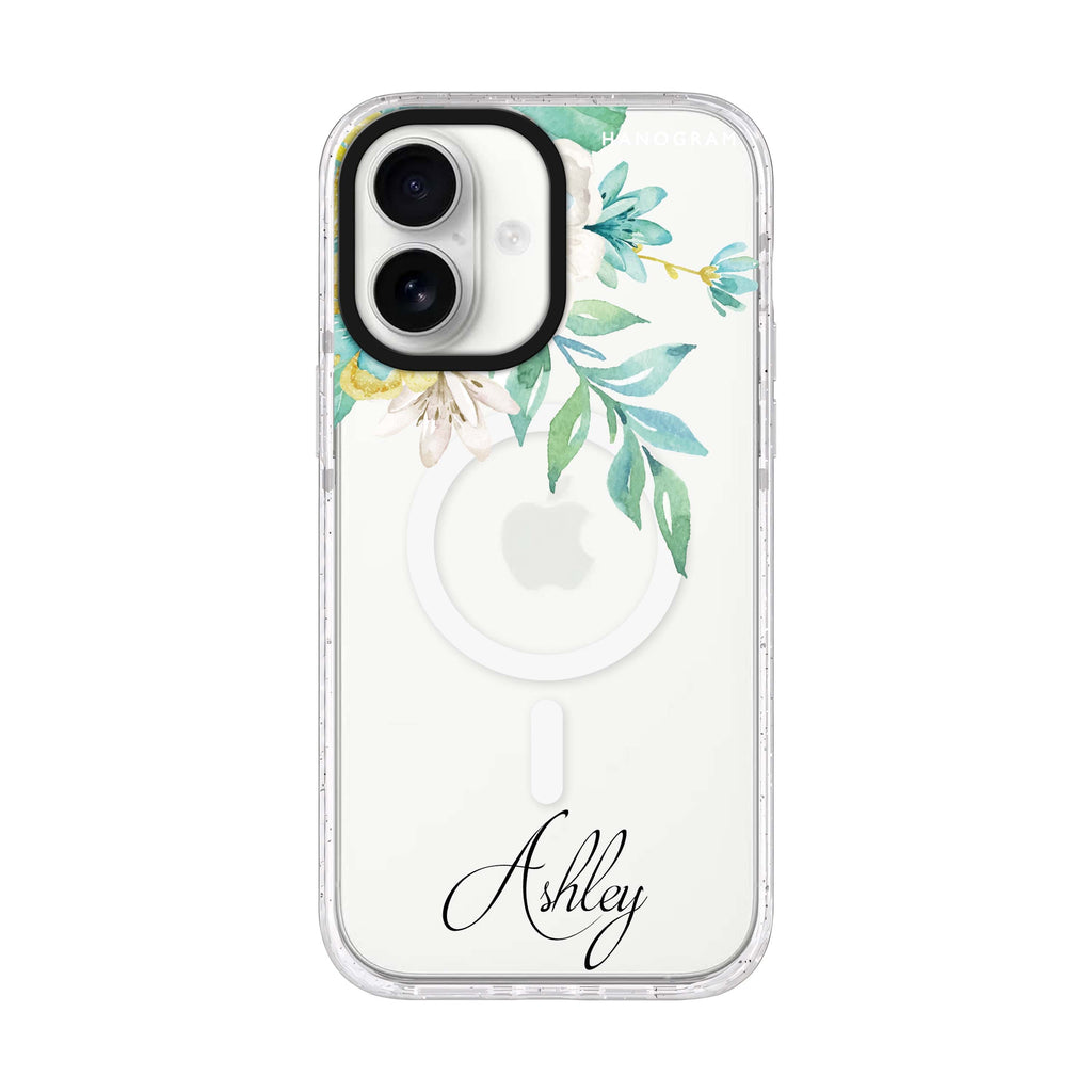 Watercolor Flowers personalized name iPhone 17 ultra clear MagSafe case, front product view