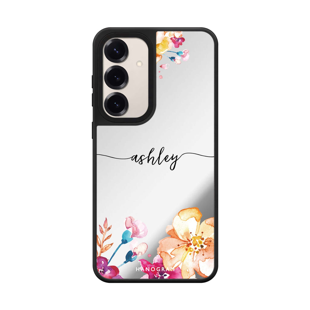 Custom name Art of Flowers Samsung Galaxy mirror case front view