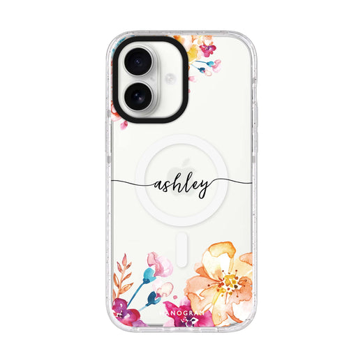 Art of Flowers personalized name iPhone 17 ultra clear MagSafe case, front product view
