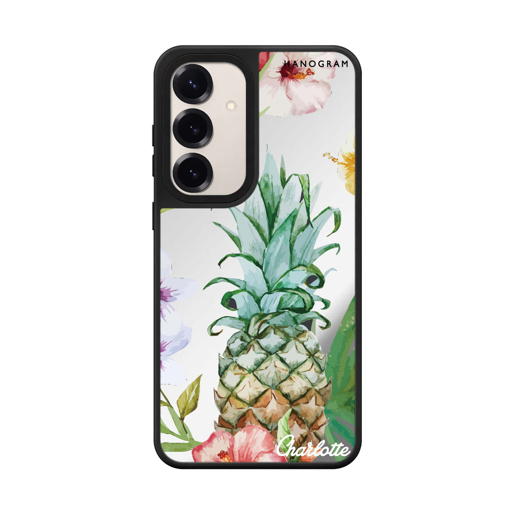 Custom name Pineapple Floral Samsung Galaxy mirror case front view