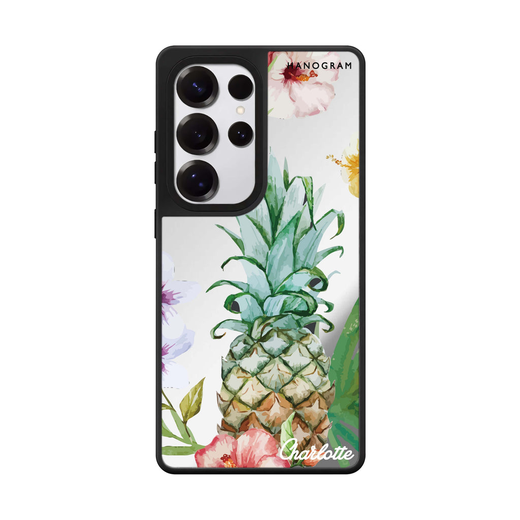 Custom Pineapple & Floral Samsung Galaxy S25 S24 S23 Ultra mirror case, front view