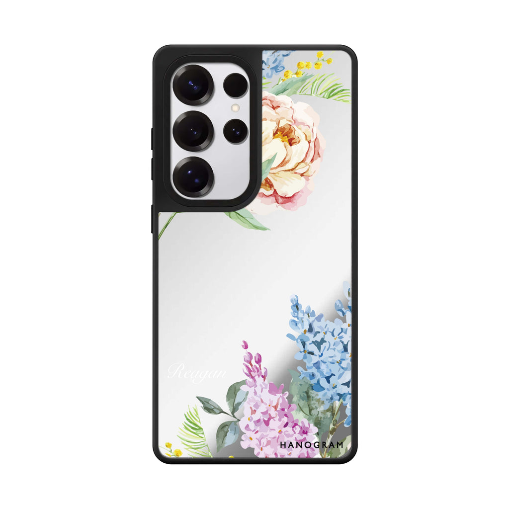 Custom Tropical Floral Samsung Galaxy S25 S24 S23 Ultra mirror case, front view