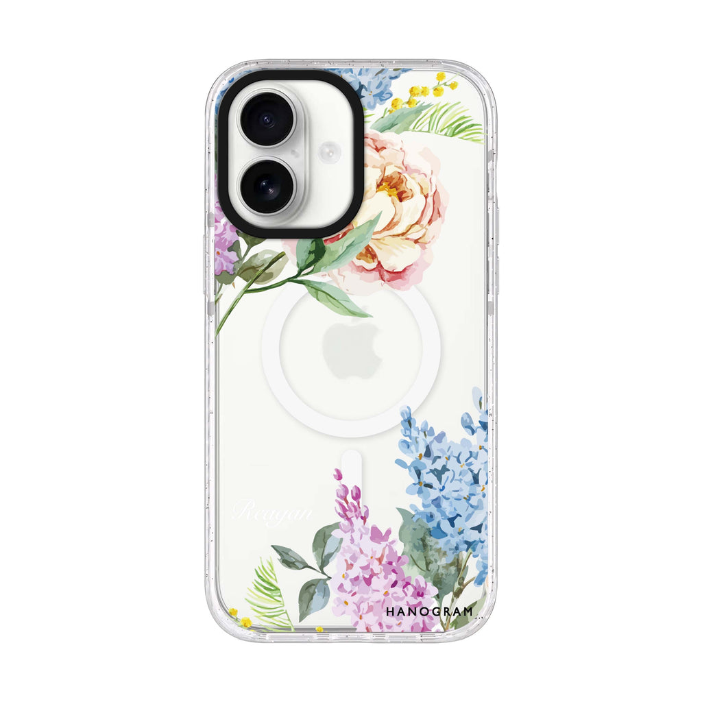 Tropical Floral personalized name iPhone 17 ultra clear MagSafe case, front product view