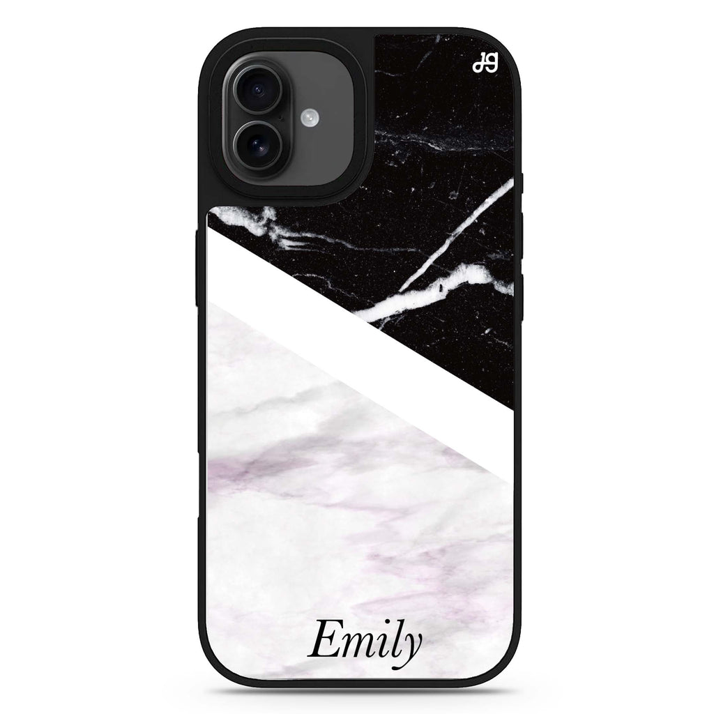 Black & White Marble personalized name abstract art iPhone 17 mirror case