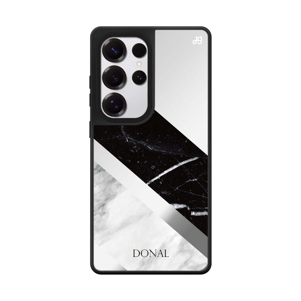 Custom B & W Marble Samsung Galaxy S25 S24 S23 Ultra mirror case, front view