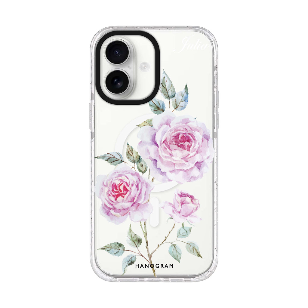 Simple Floral personalized name iPhone 17 ultra clear MagSafe case, front product view