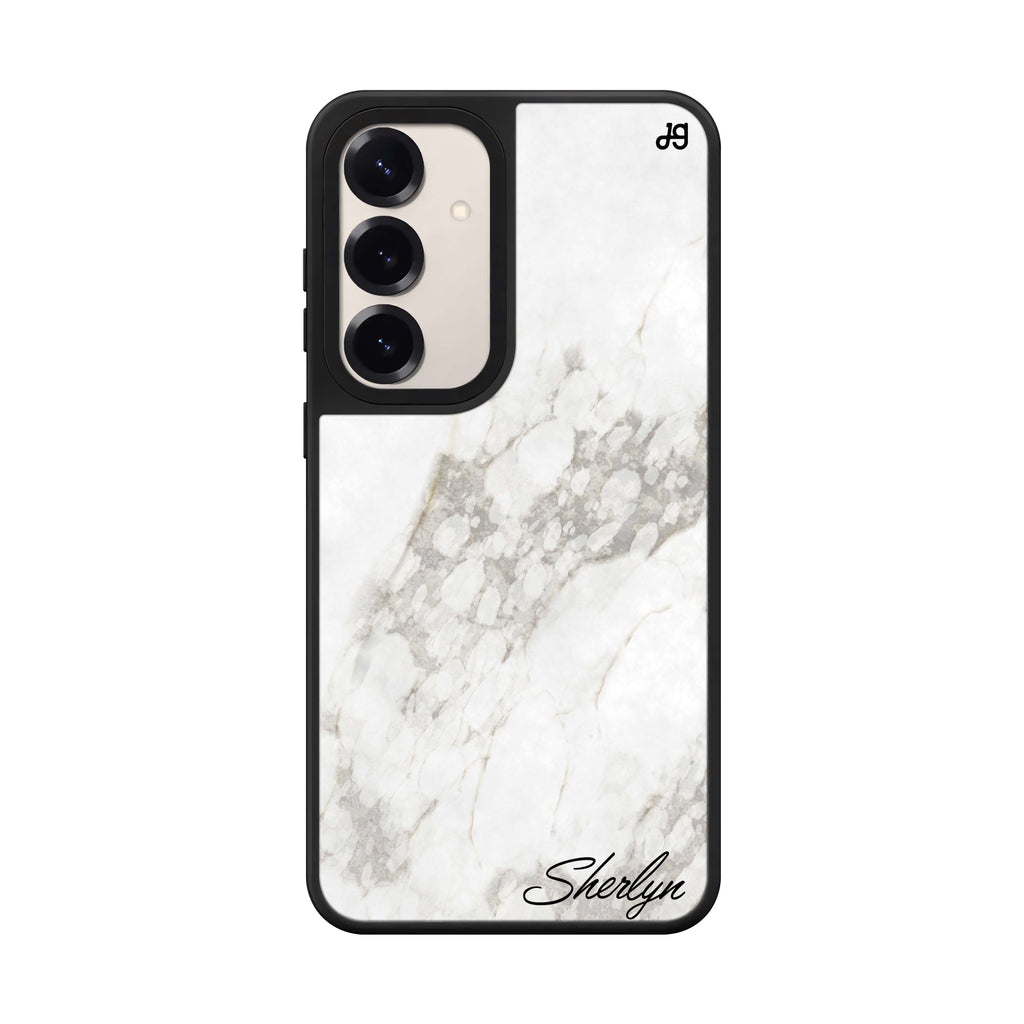 Custom name Simple White Marble Samsung Galaxy mirror case front view