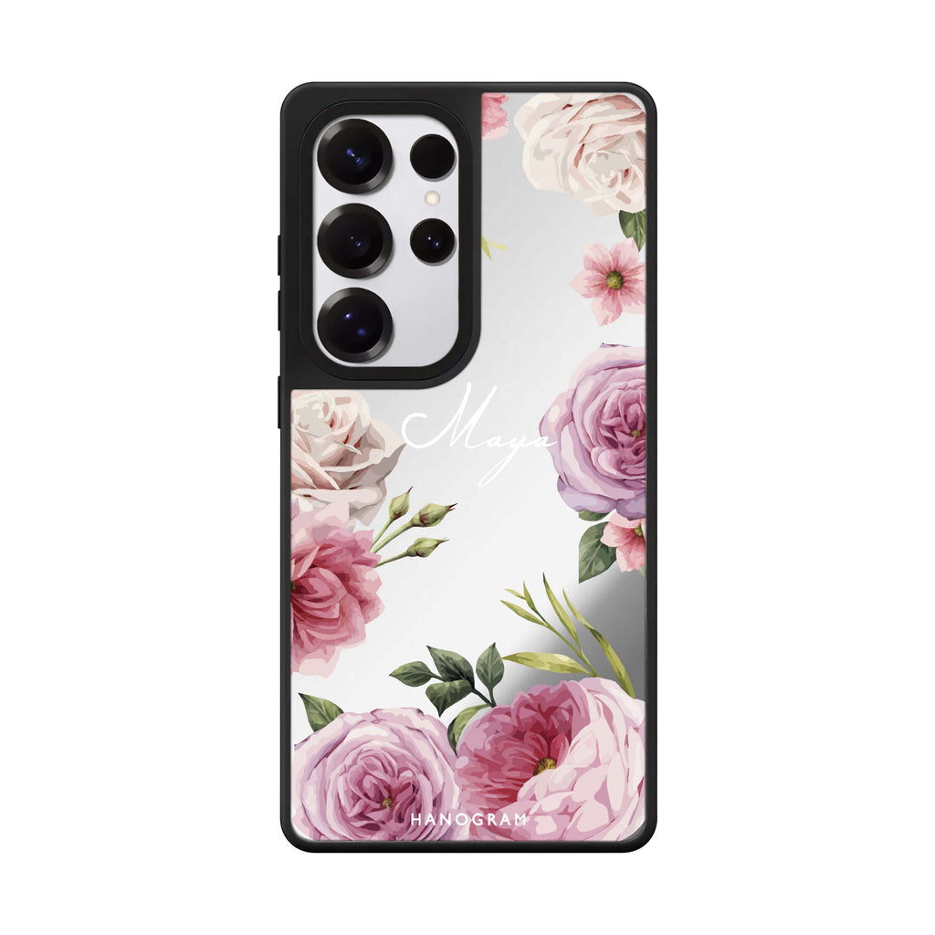 Custom Beautiful Pretty Floral Samsung Galaxy S25 S24 S23 Ultra mirror case, front view