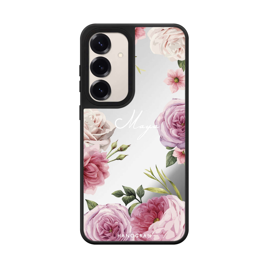 Custom name Beautiful Pretty Floral Samsung Galaxy mirror case front view