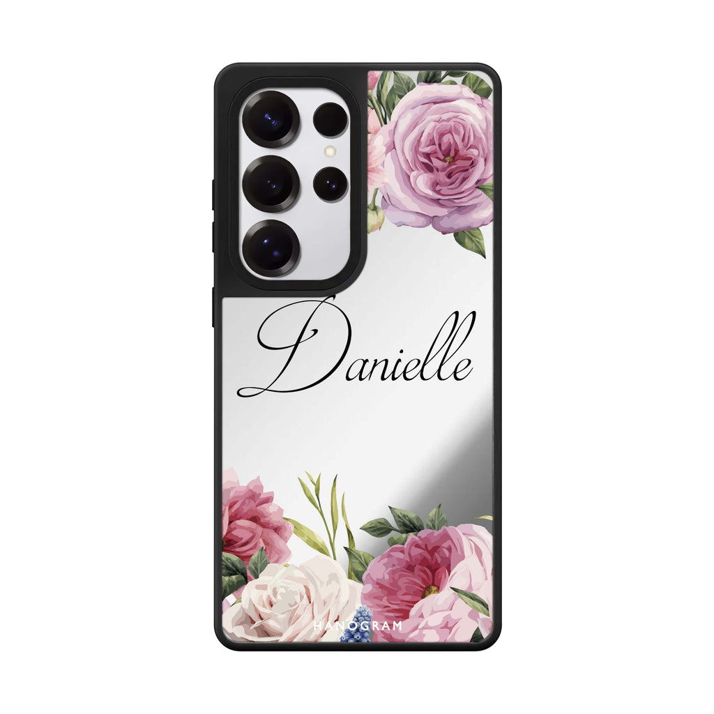 Custom Light Pink Floral Samsung Galaxy S25 S24 S23 Ultra mirror case, front view