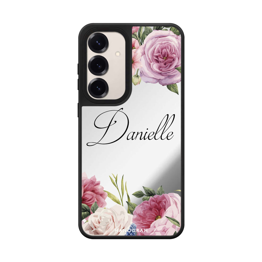 Custom name Light Pink Floral Samsung Galaxy mirror case front view