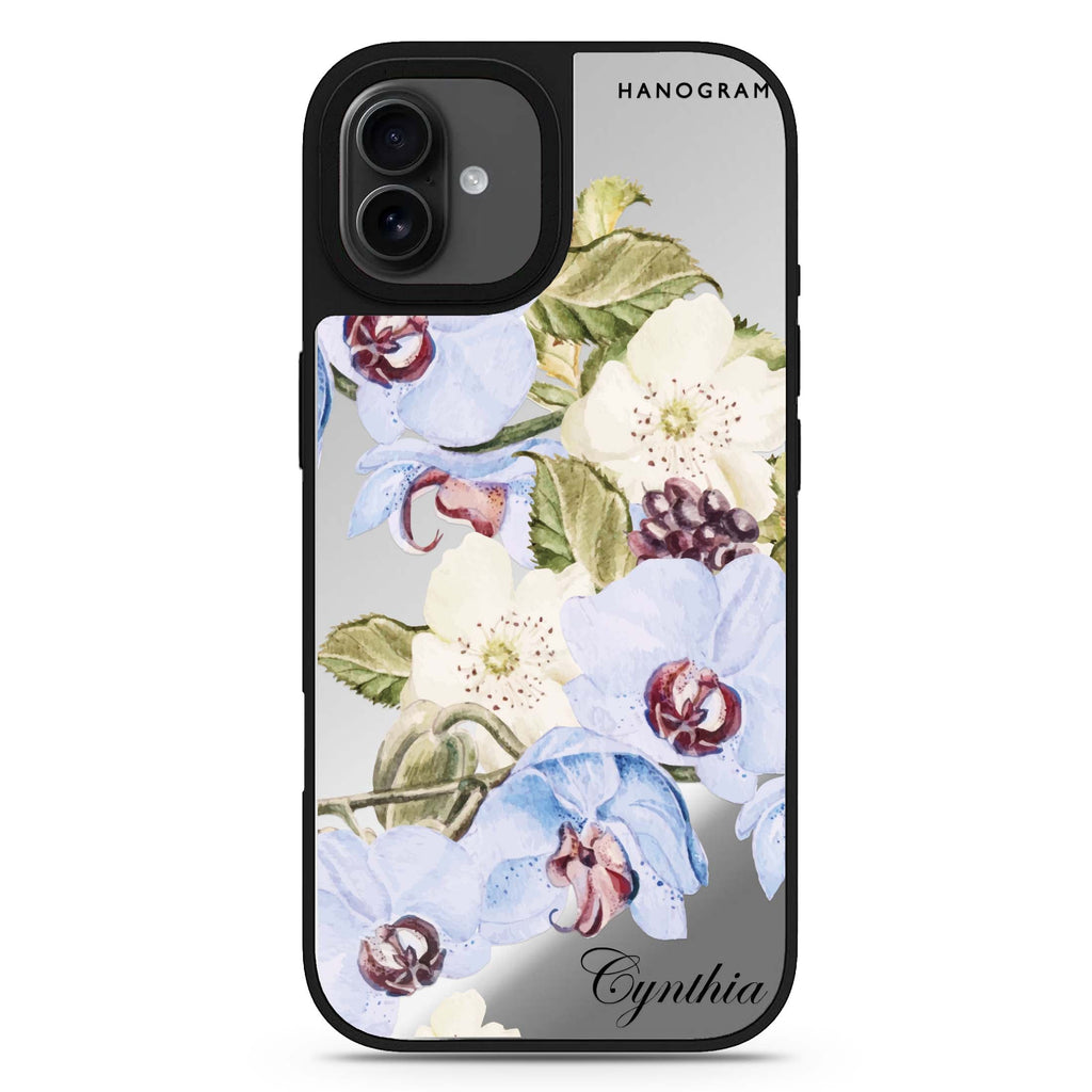 Light Blue Floral personalized name iPhone 17 mirror case