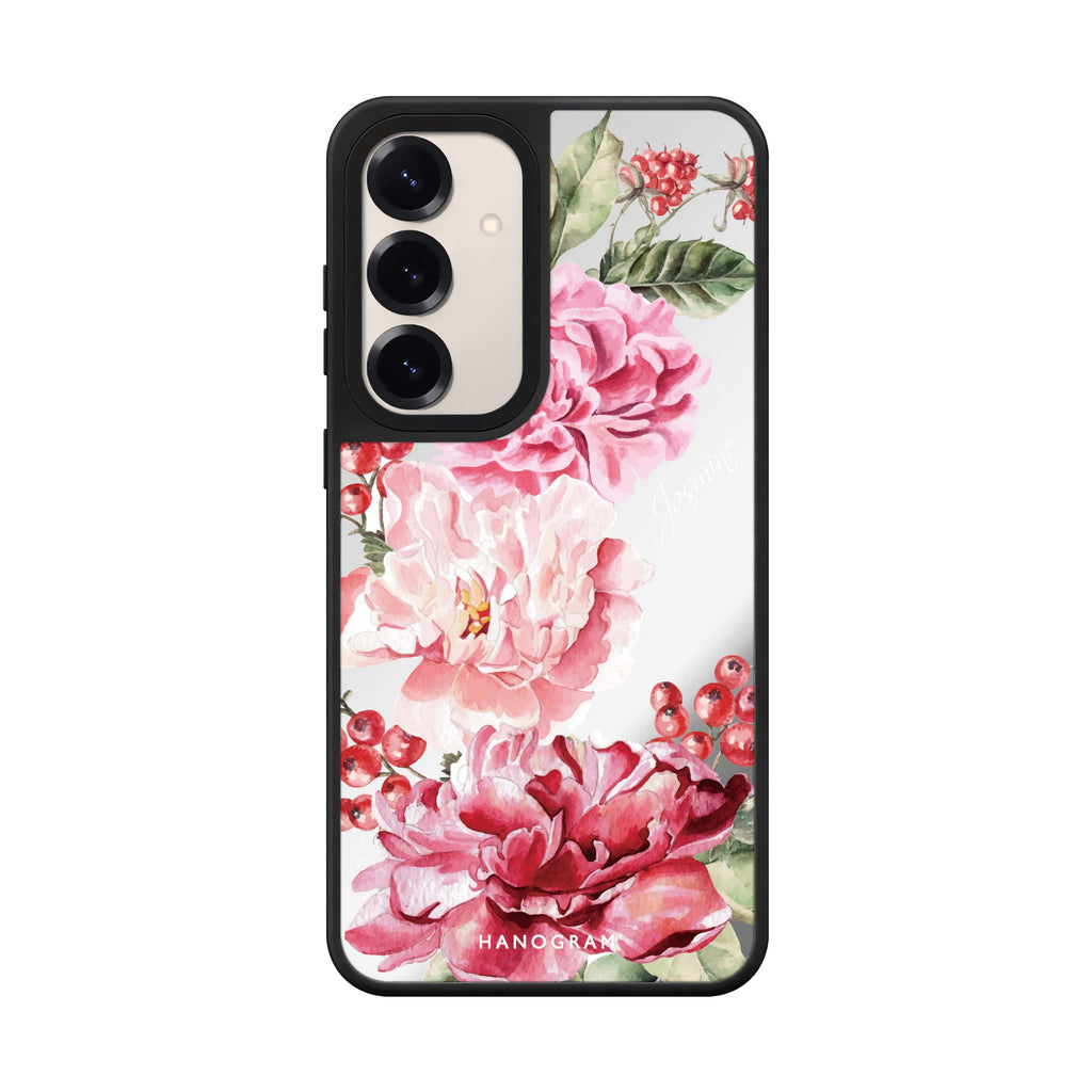 Custom name Pretty Watercolor Flowers Style 1 Samsung Galaxy mirror case front view