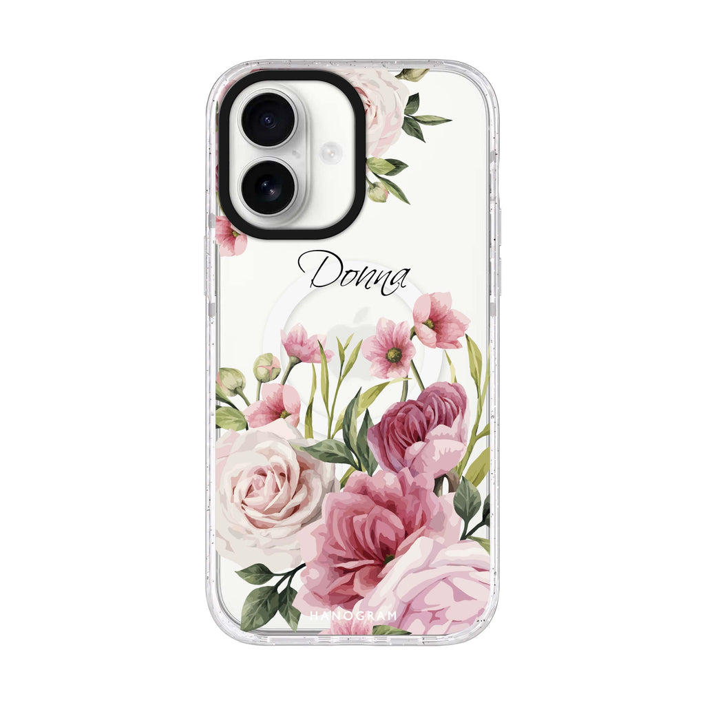 Beautiful Flowers personalized name iPhone 17 ultra clear MagSafe case, front product view