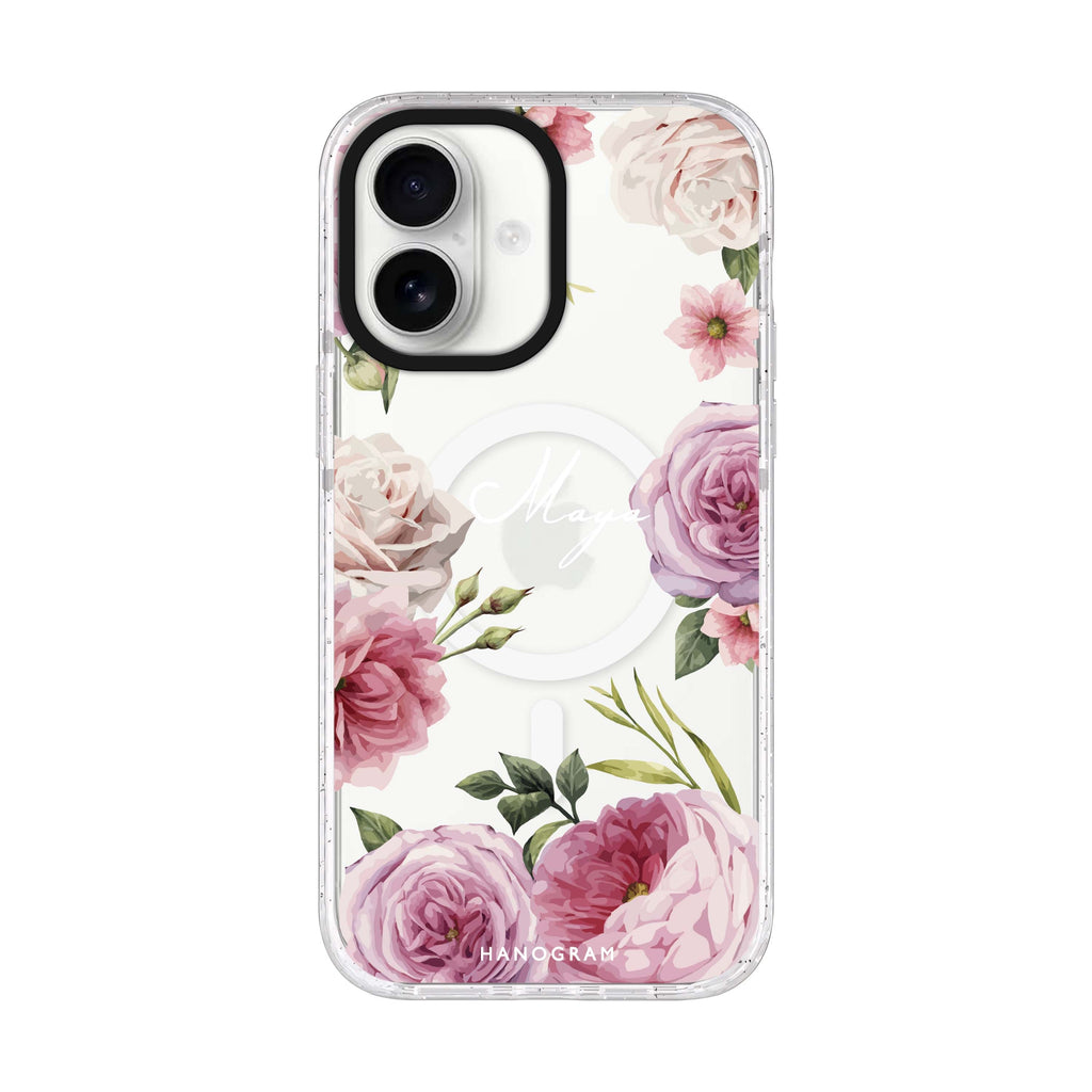 Beautiful Pretty Floral personalized name iPhone 17 ultra clear MagSafe case, front product view