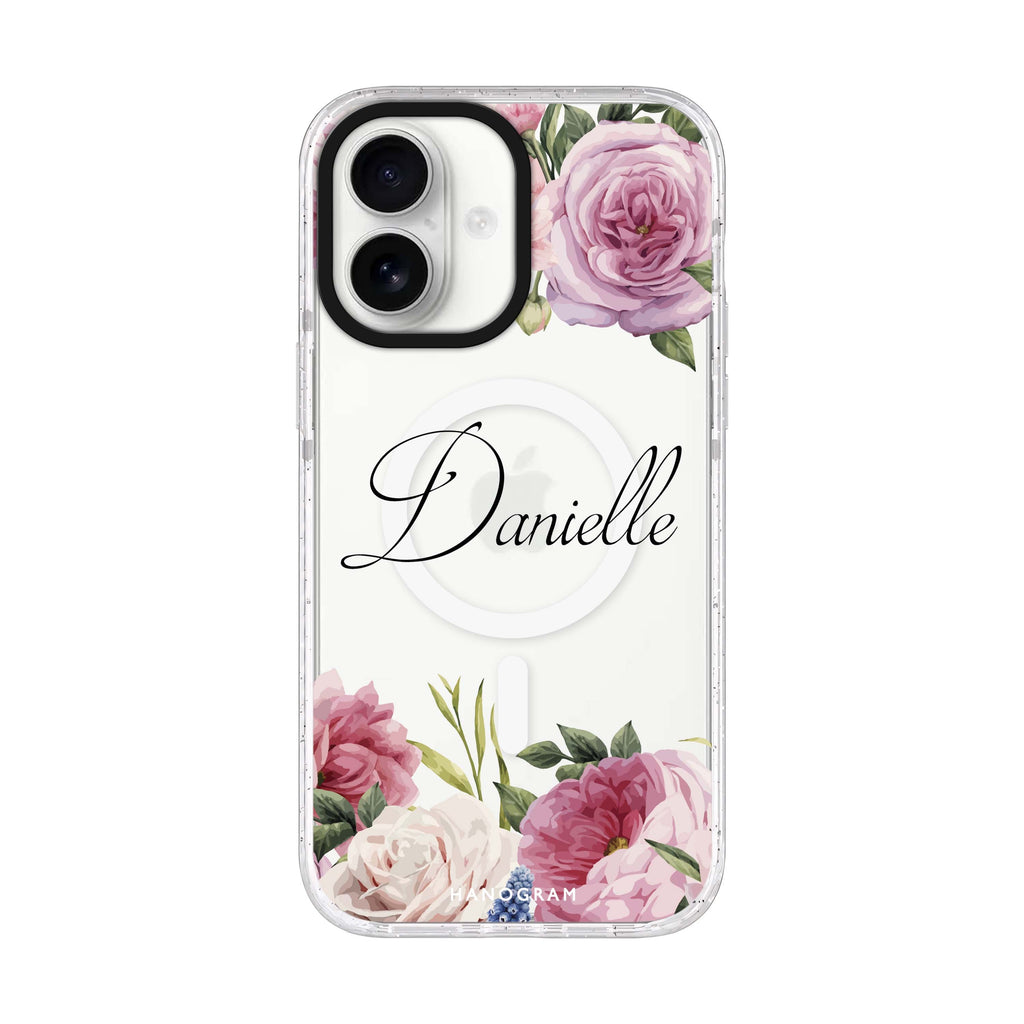 Light Pink Floral personalized name iPhone 17 ultra clear MagSafe case, front product view