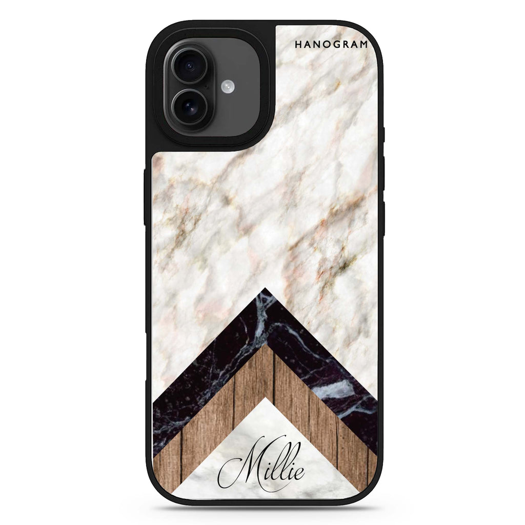 Marble & Wood personalized name abstract art iPhone 17 mirror case