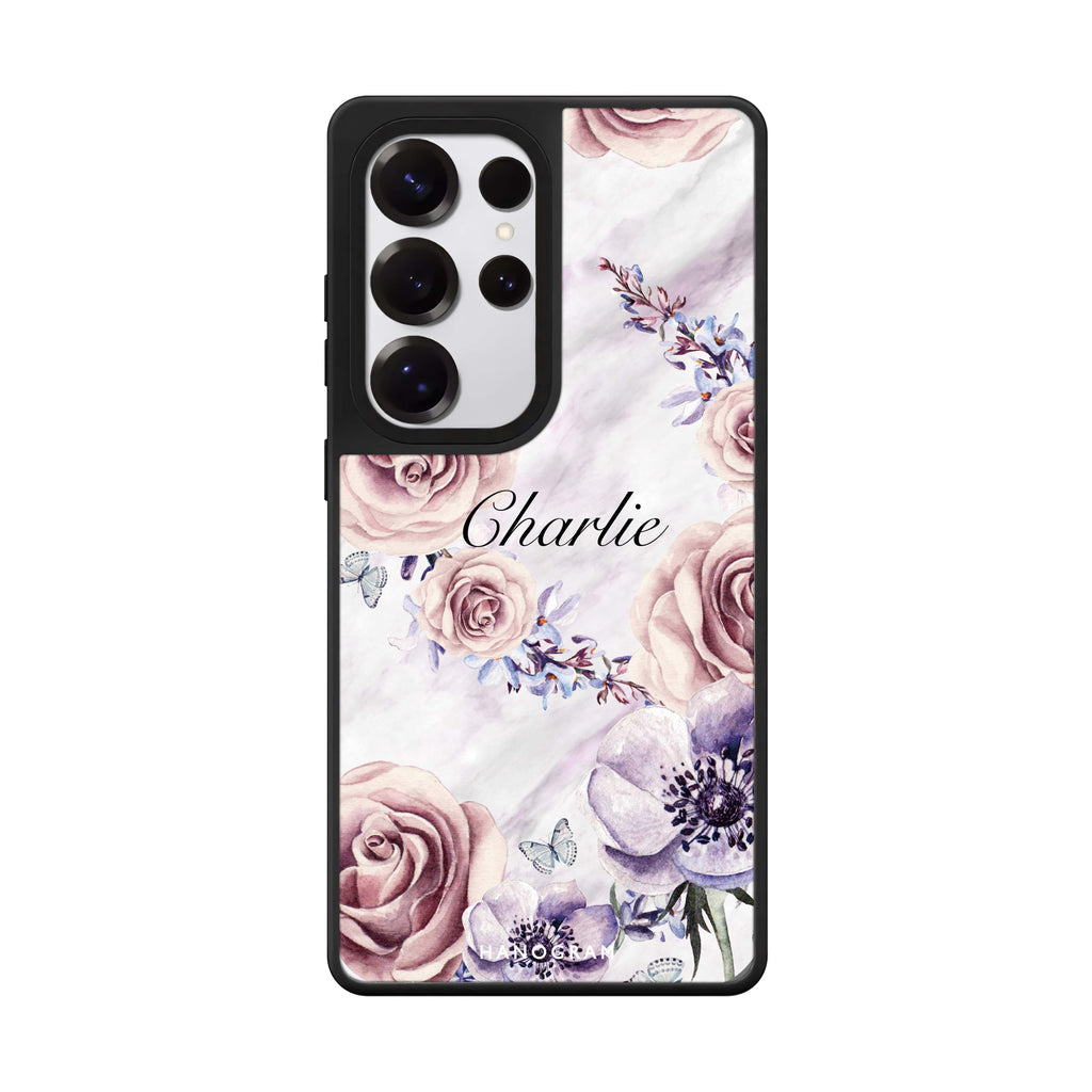 White Marble & Flower Mirror Case
