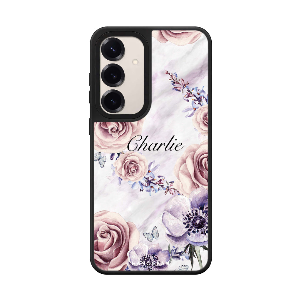 White Marble & Flower Mirror Case