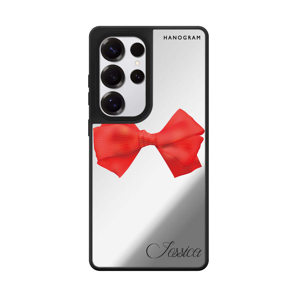 Custom Red Bow Samsung Galaxy S25 S24 S23 Ultra mirror case, front view