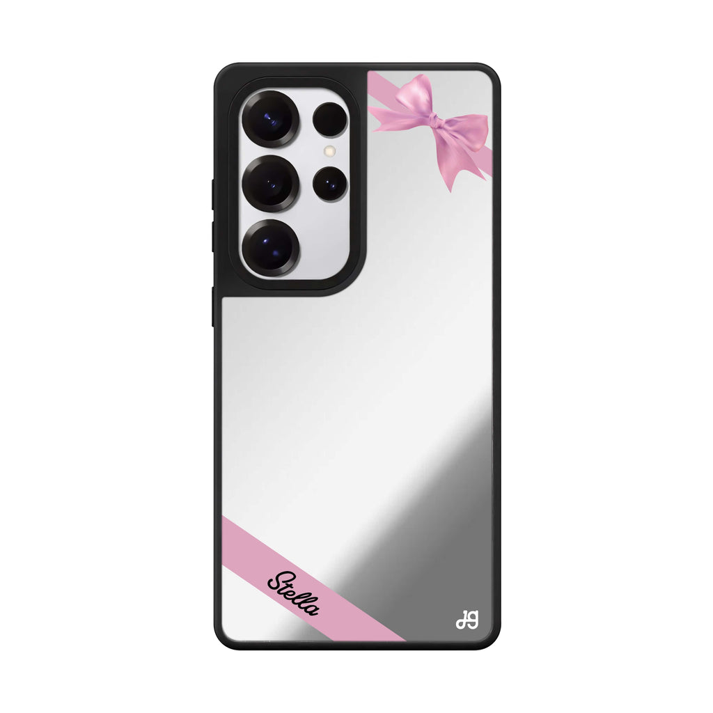 Custom Pink Bow Samsung Galaxy S25 S24 S23 Ultra mirror case, front view
