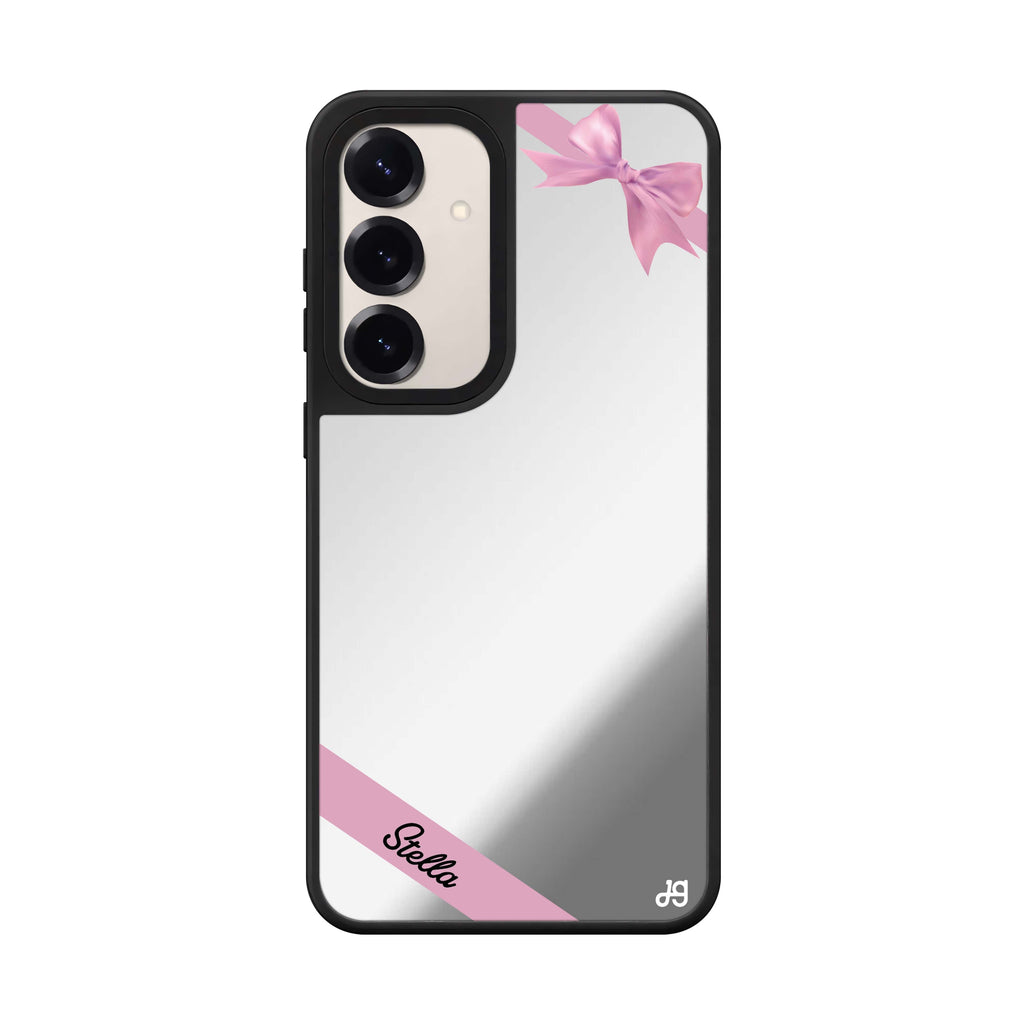 Custom name Pink Bow Samsung Galaxy mirror case front view