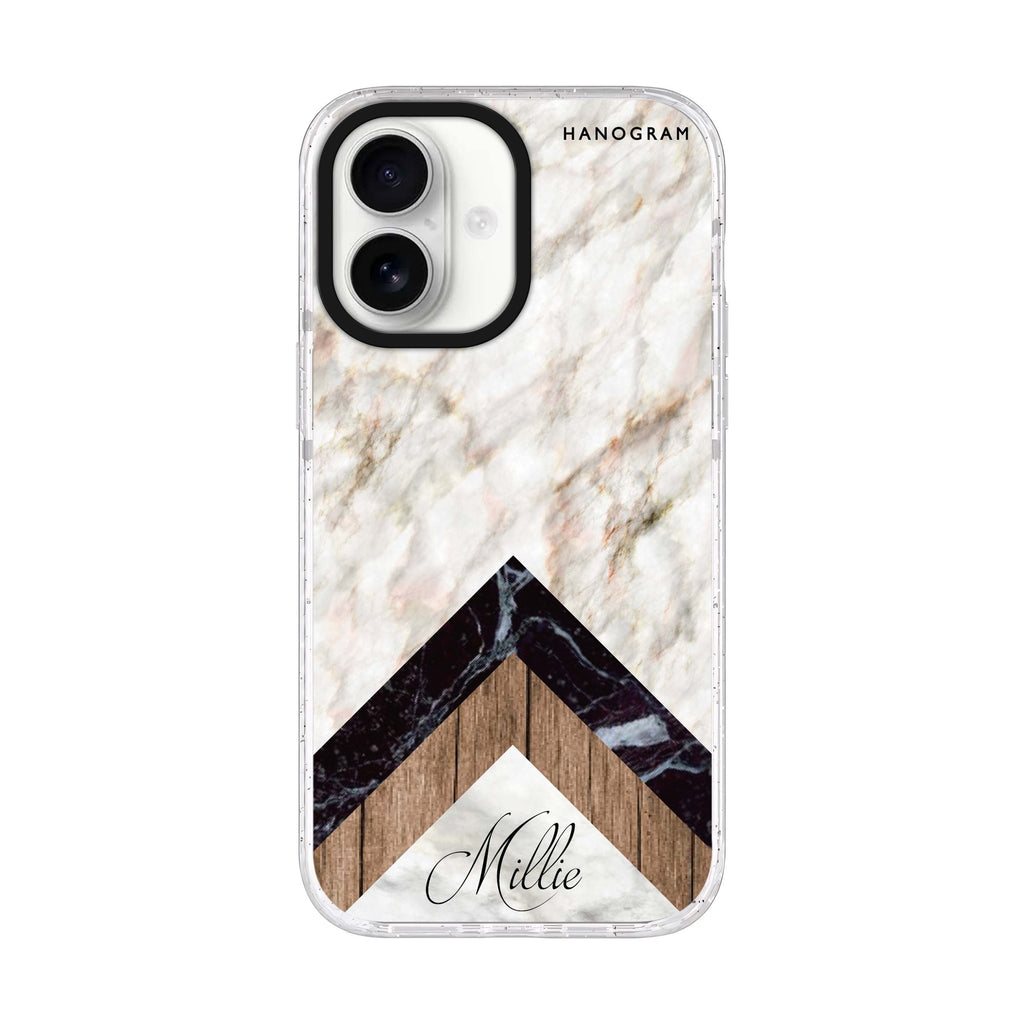 Marble & Wood personalized name iPhone 17 ultra clear MagSafe case, front product view