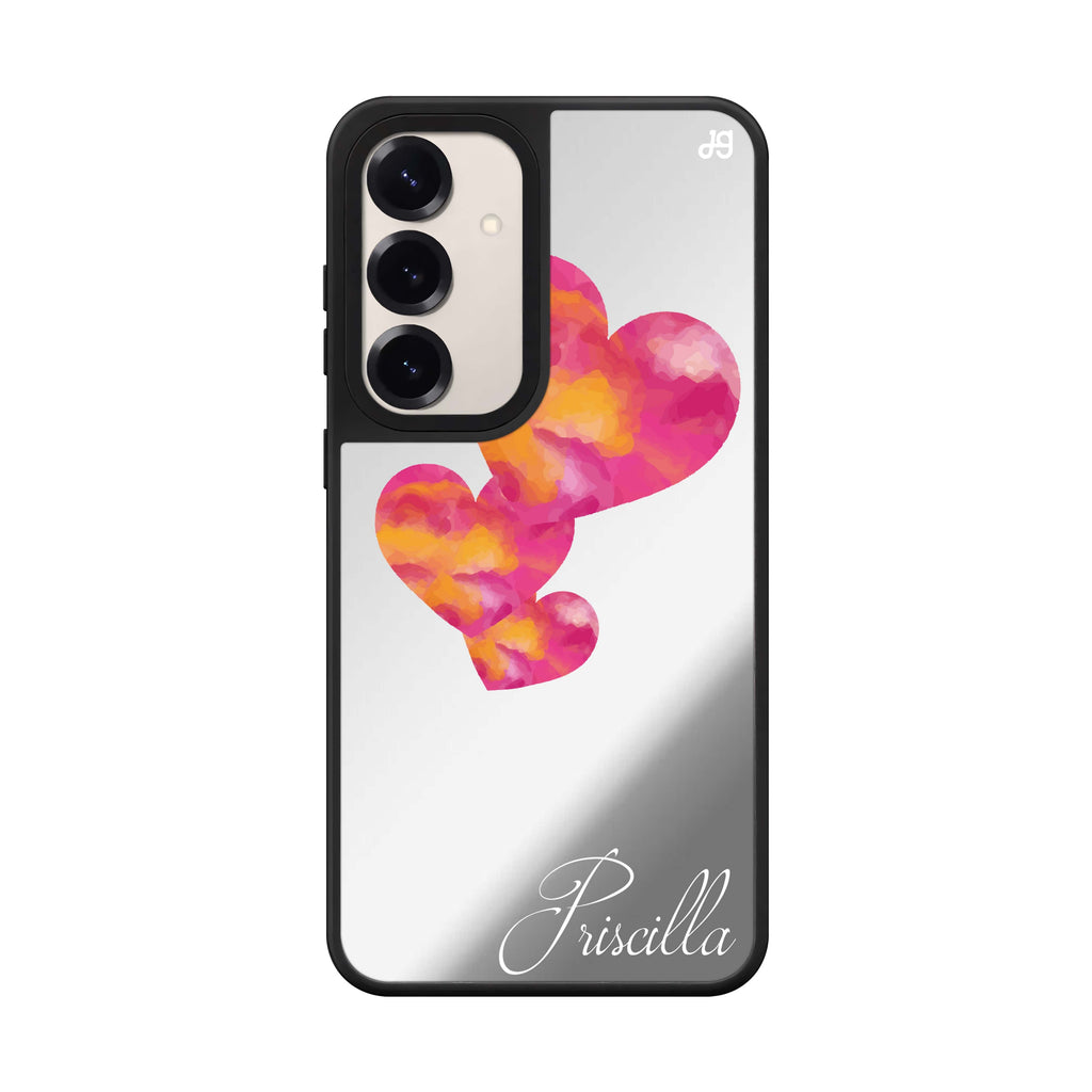 Custom name Red Hearts Style 1 Samsung Galaxy mirror case front view