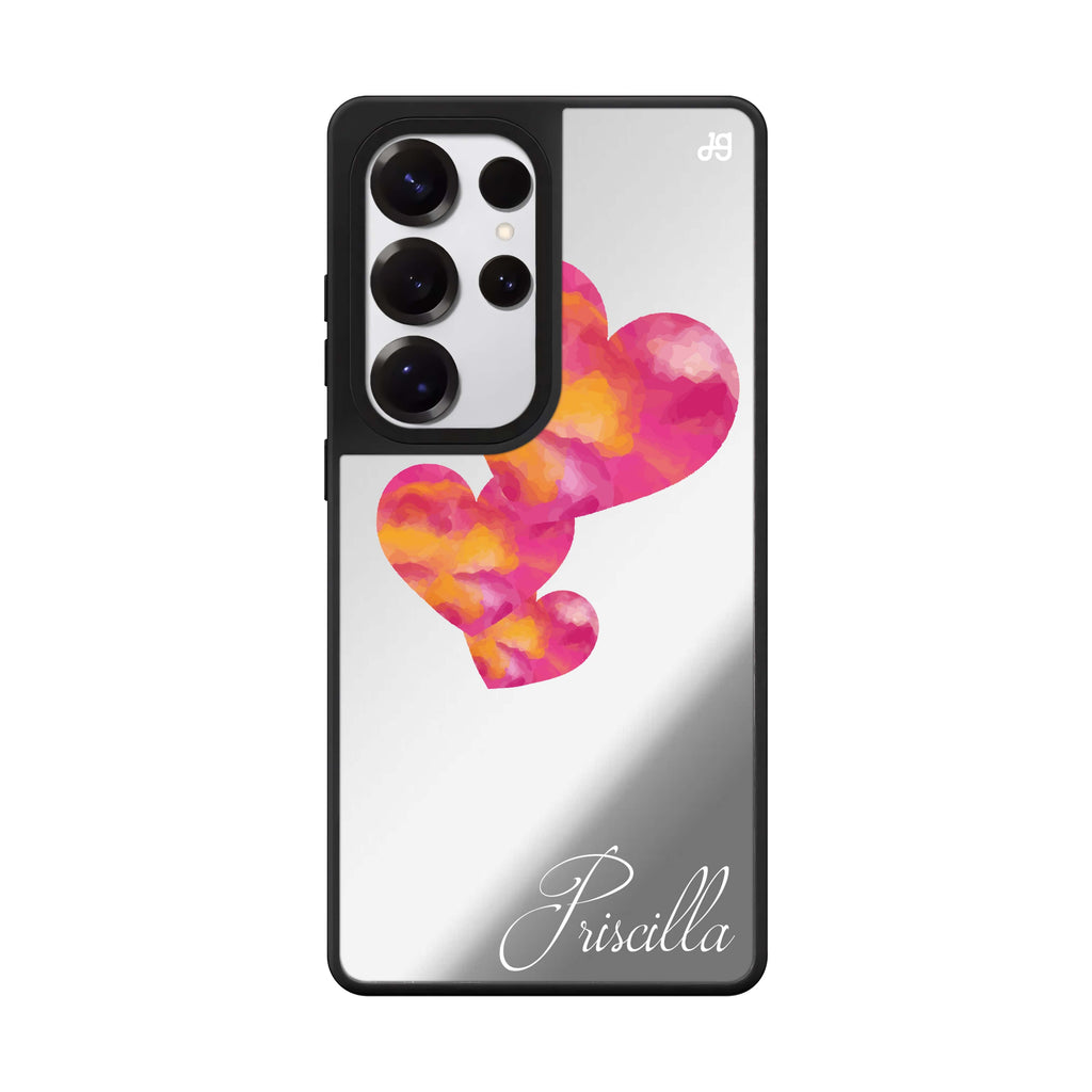 Custom Red Hearts Samsung Galaxy S25 S24 S23 Ultra mirror case, front view