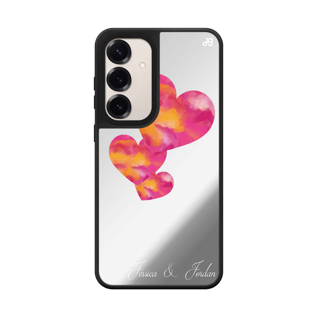 Custom name Red Hearts Style 1 Samsung Galaxy mirror case front view