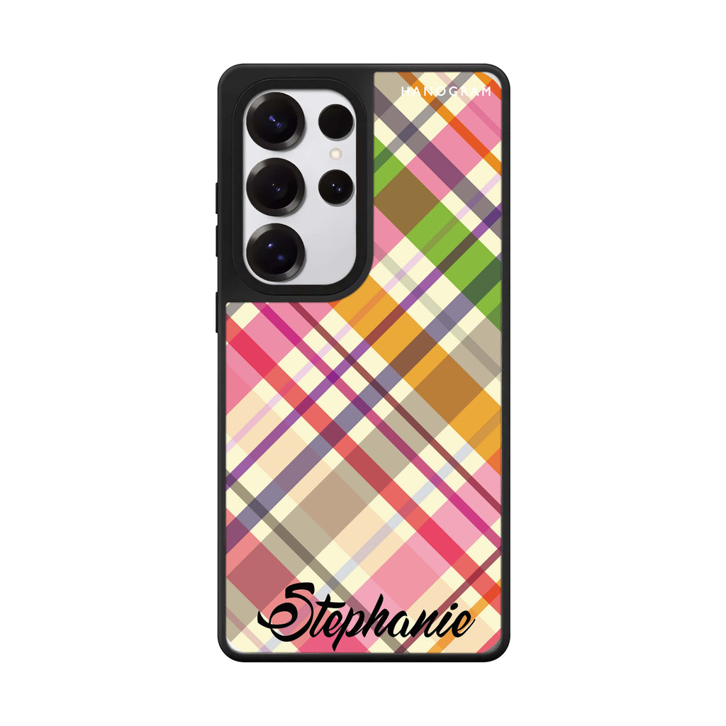 Custom Colourful Checker Custom Name Samsung Galaxy S25 S24 S23 Ultra mirror case, front view