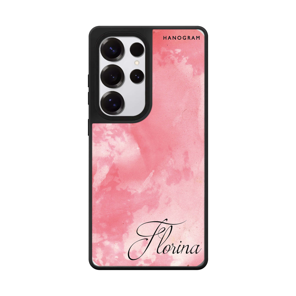 Custom Red Colour Custom Name Samsung Galaxy S25 S24 S23 Ultra mirror case, front view