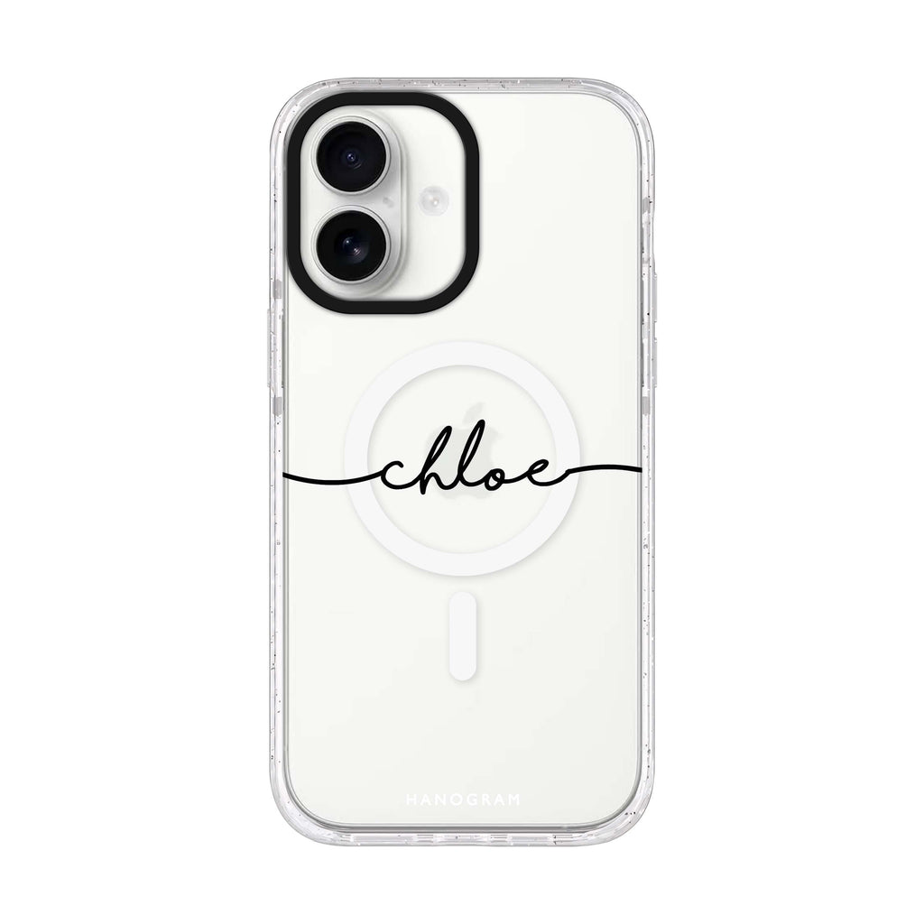 Handwritten personalized name iPhone 17 ultra clear MagSafe case, front product view
