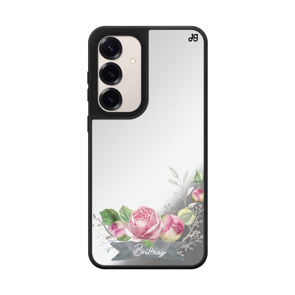 Custom name Ribbon Floral Samsung Galaxy mirror case front view