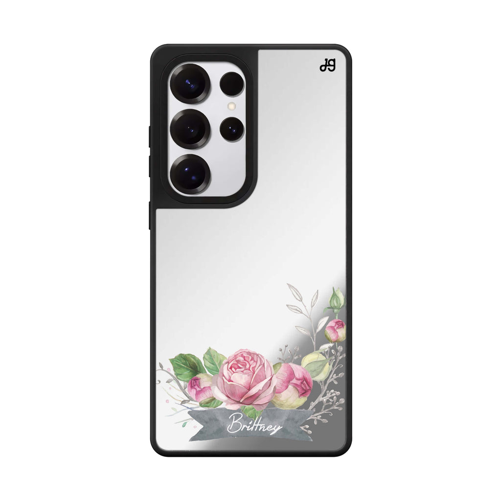 Custom Ribbon & Floral Samsung Galaxy S25 S24 S23 Ultra mirror case, front view
