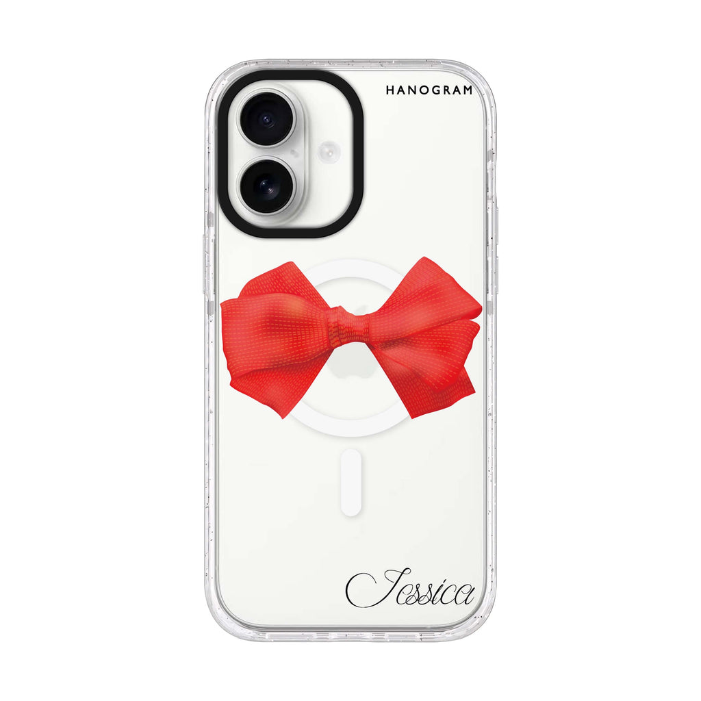 Red Bow personalized name iPhone 17 ultra clear MagSafe case, front product view
