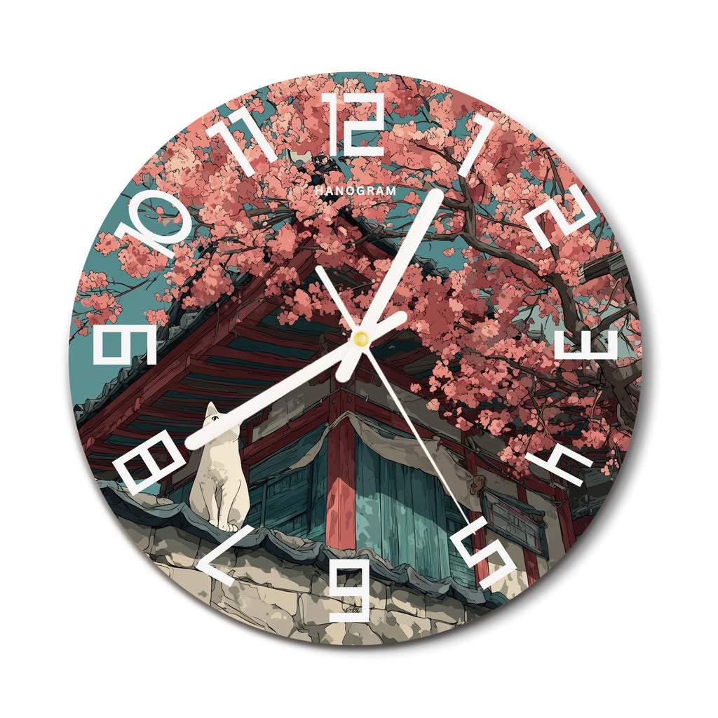 Sakura Rooftop premium glass wall clock, floral home decor clock, main view