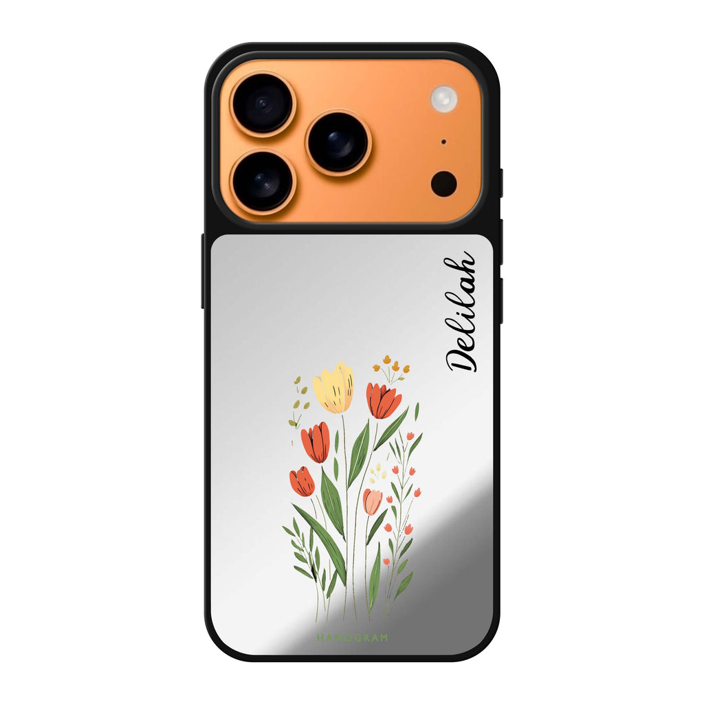 Tulip Cutouts personalized name flower floral iPhone 17 Pro Max mirror case