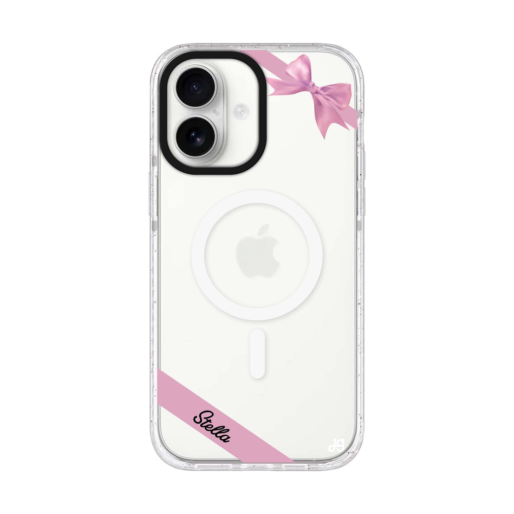 Pink Bow personalized name iPhone 17 ultra clear MagSafe case, front product view