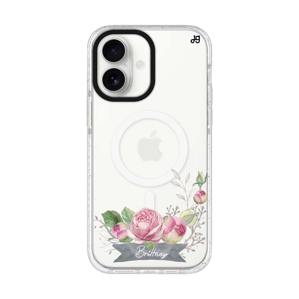 Ribbon & Floral personalized name iPhone 17 ultra clear MagSafe case, front product view