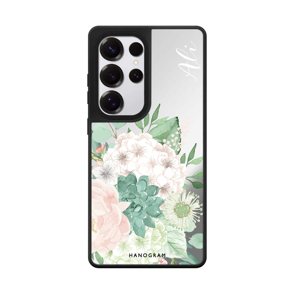 Custom Vintage Flowers Samsung Galaxy S25 S24 S23 Ultra mirror case, front view
